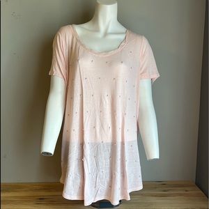 Maurices Pink Beaded Shear Short Sleeve Top Size 1x